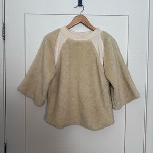 Heidi Merrick Sweater Womens Sz M Ivory Sherpa Long Sleeve Crew Neck Winter